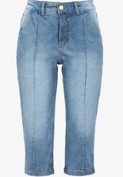 Cellbes of Sweden Stretchiga caprijeans med sytt pressveck Mellanblå / Denim Online