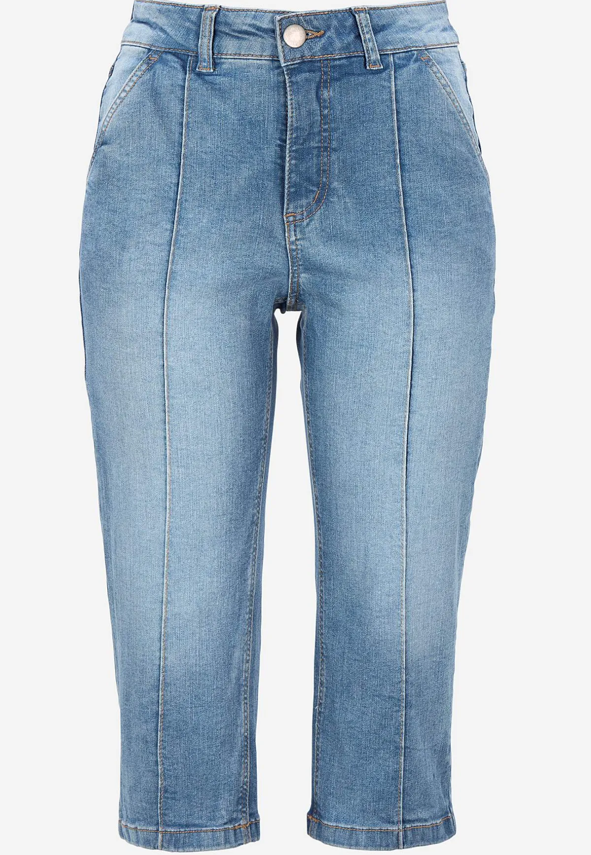 Cellbes of Sweden Stretchiga caprijeans med sytt pressveck Mellanblå / Denim Online