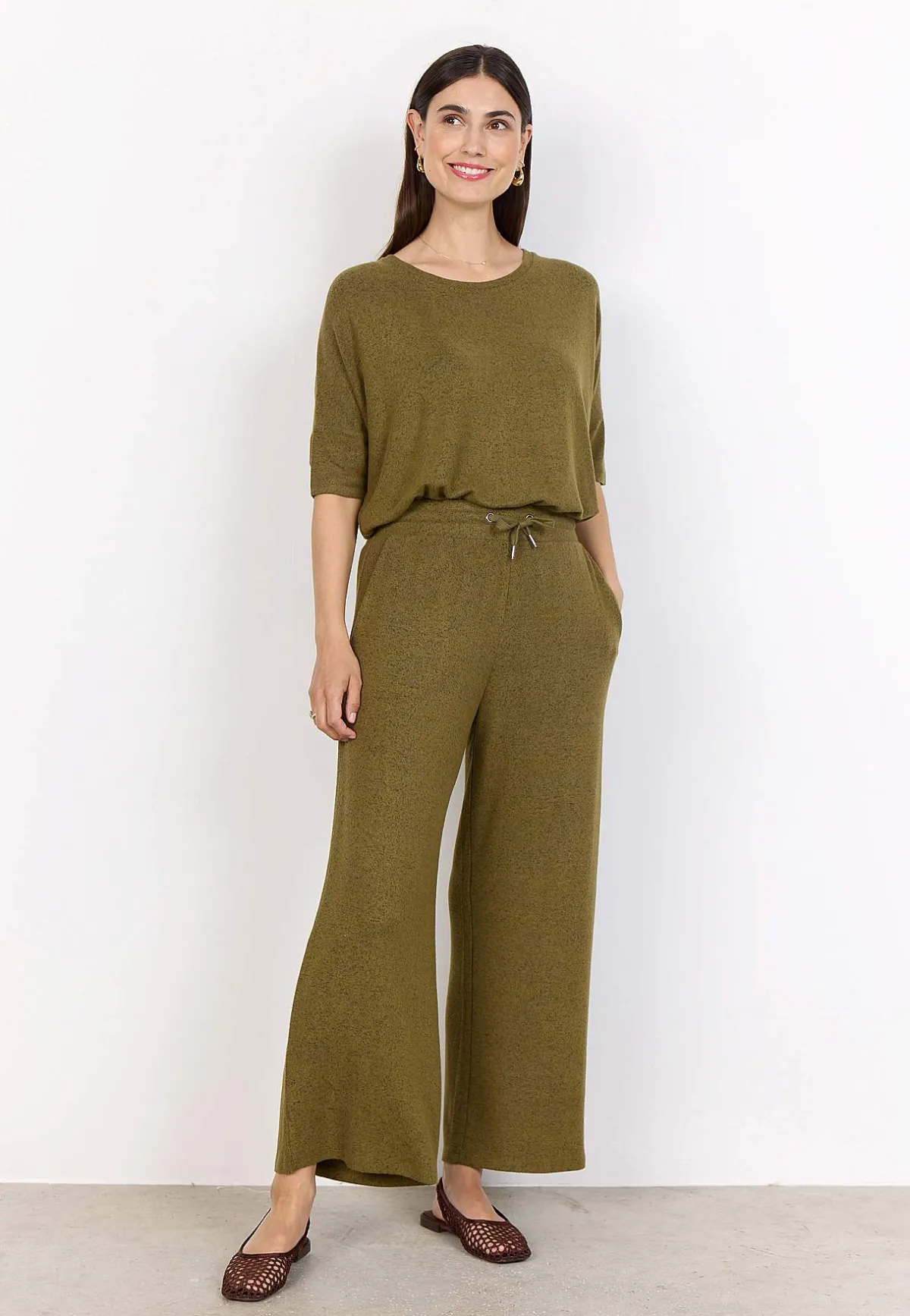 Soyaconcept Supermjuk, bekväm trikåbyxa Olivgrönmelange Sale