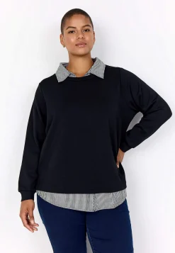 Wasabiconcept Supermjuk trikåtopp med fastsydd skjortkrage Svart / Randig Hot