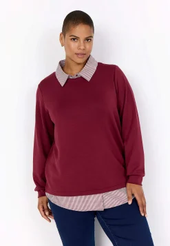 Wasabiconcept Supermjuk trikåtopp med fastsydd skjortkrage Vinröd / Randig Best