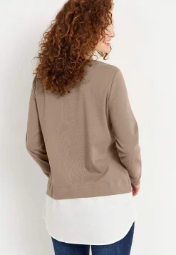 Cellbes of Sweden Trikåtopp med fastsydd skjortkrage Beige Clearance