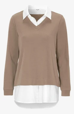 Cellbes of Sweden Trikåtopp med fastsydd skjortkrage Beige Clearance