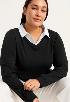 Cellbes of Sweden Trikåtopp med fastsydd skjortkrage Svart Sale