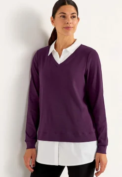 Cellbes of Sweden Trikåtopp med fastsydd skjortkrage Plommon Outlet