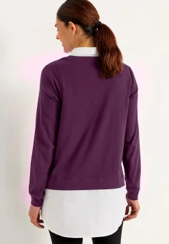 Cellbes of Sweden Trikåtopp med fastsydd skjortkrage Plommon Outlet