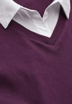 Cellbes of Sweden Trikåtopp med fastsydd skjortkrage Plommon Outlet