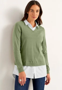 Cellbes of Sweden Trikåtopp med fastsydd skjortkrage Khakigrön Best