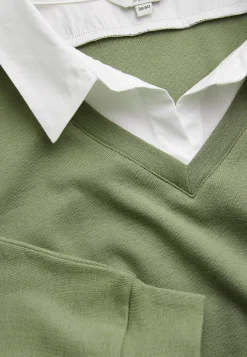 Cellbes of Sweden Trikåtopp med fastsydd skjortkrage Khakigrön Best