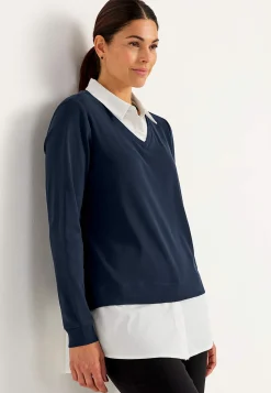 Cellbes of Sweden Trikåtopp med fastsydd skjortkrage Marin Sale