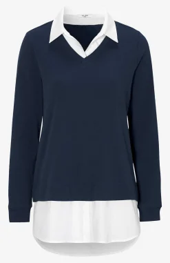 Cellbes of Sweden Trikåtopp med fastsydd skjortkrage Marin Sale