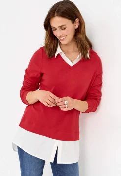 Cellbes of Sweden Trikåtopp med fastsydd skjortkrage Röd Sale