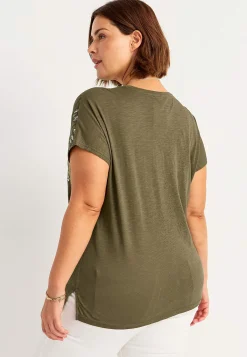 Cellbes of Sweden Trikåtopp med korta ärmar Khakigrön / Blommig Clearance