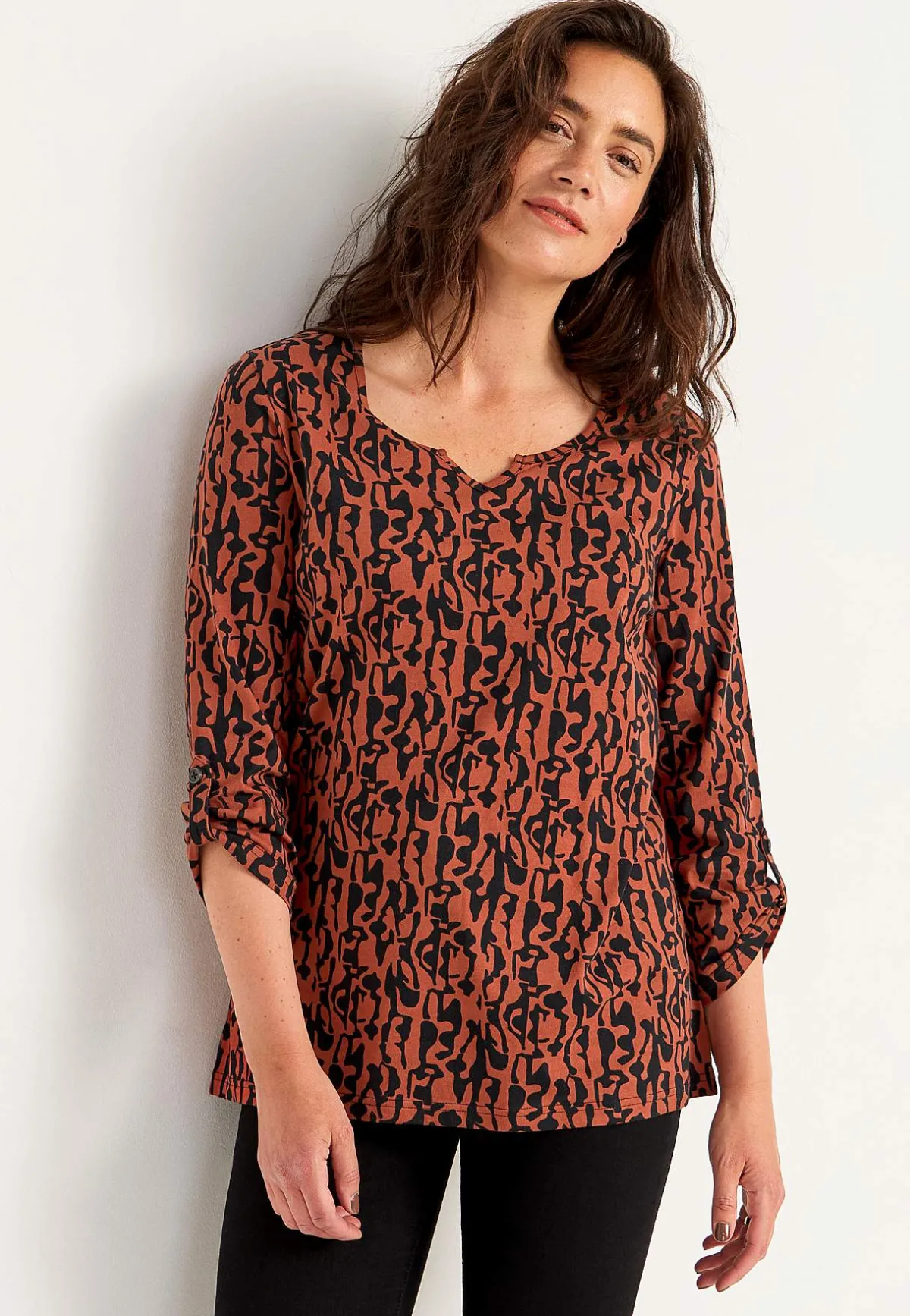 Cellbes of Sweden Trikåtopp med 3/4-långa ärmar Rost / Svart / Mönstrad Online