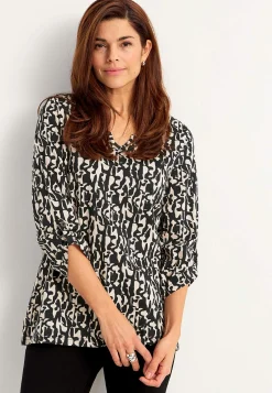 Cellbes of Sweden Trikåtopp med 3/4-långa ärmar Svart / Beige / Mönstrad Best