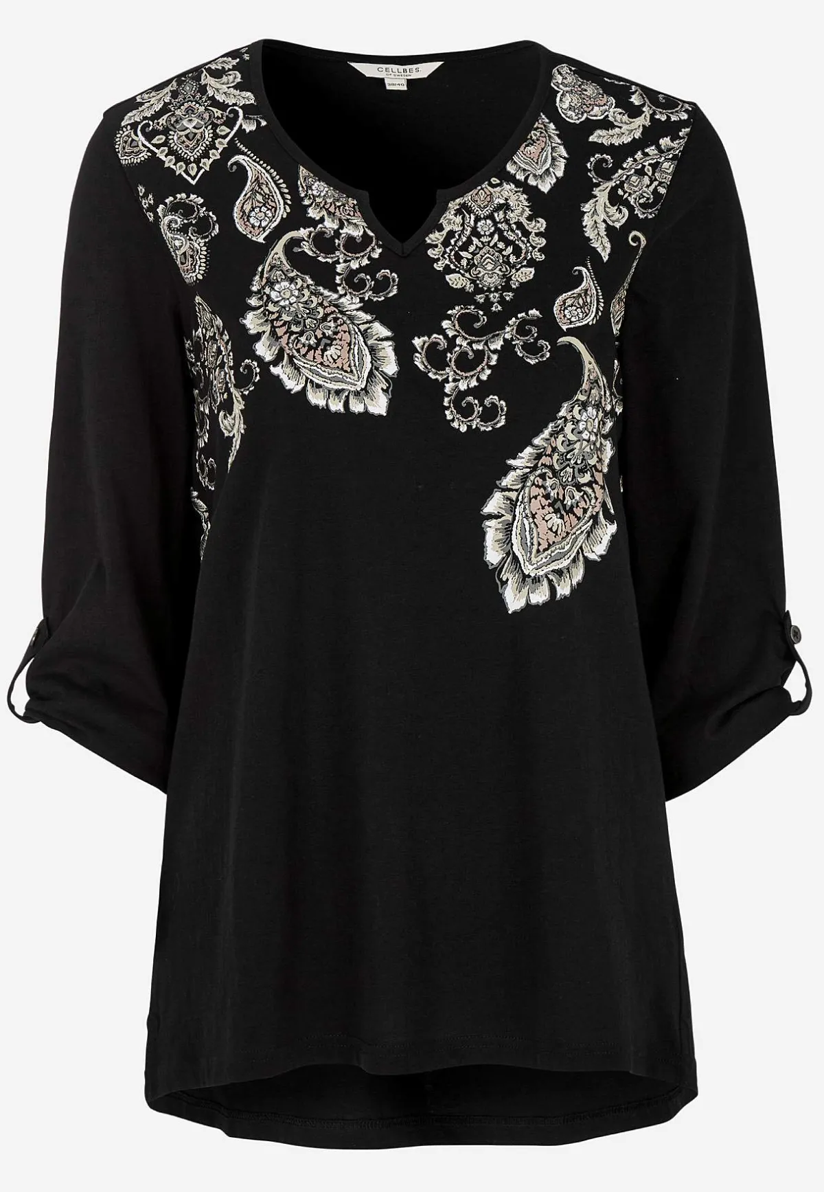 Cellbes of Sweden Trikåtopp med 3/4-långa ärmar Svart / Paisley Clearance