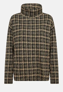 Soyaconcept Trikåtopp med polokrage Svart/Brun/Mönstrad Online