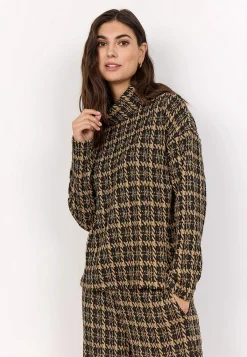 Soyaconcept Trikåtopp med polokrage Svart/Brun/Mönstrad Online