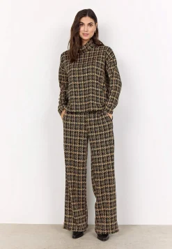 Soyaconcept Trikåtopp med polokrage Svart/Brun/Mönstrad Online