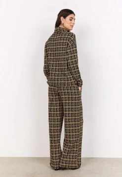 Soyaconcept Trikåtopp med polokrage Svart/Brun/Mönstrad Online