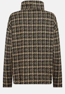 Soyaconcept Trikåtopp med polokrage Svart/Brun/Mönstrad Online