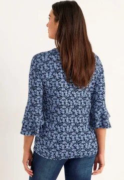 Cellbes of Sweden Trikåtopp med volangärmar Blå / Mönstrad Outlet