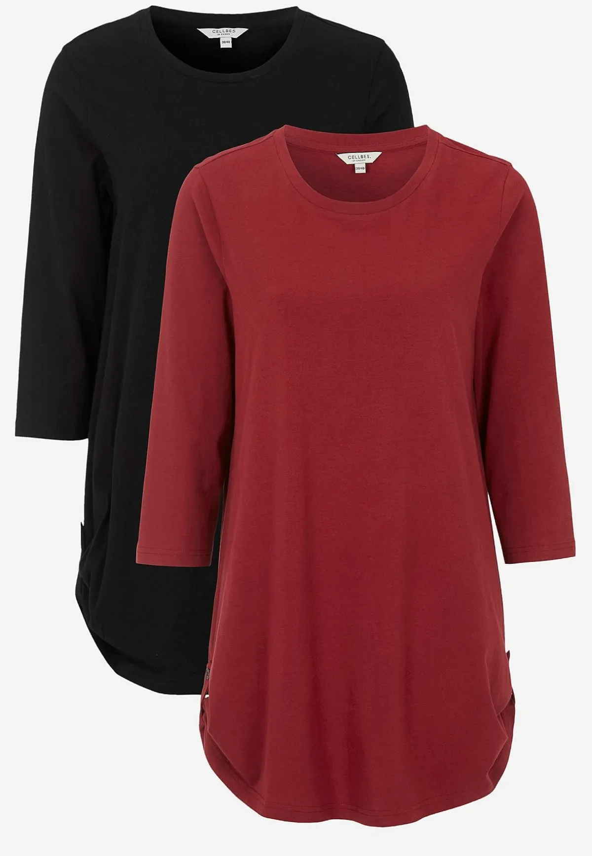 Cellbes of Sweden Trikåtunika med 3/4-ärm Alexia 2-pack Vinröd + Svart