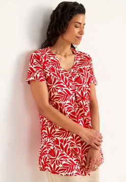 Cellbes of Sweden Trikåtunika med smickrande veck Röd / Mönstrad Sale