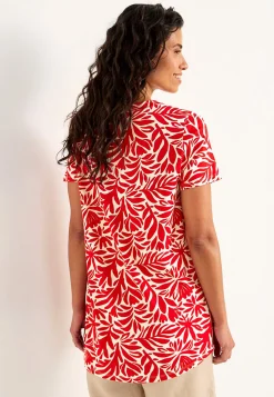 Cellbes of Sweden Trikåtunika med smickrande veck Röd / Mönstrad Sale