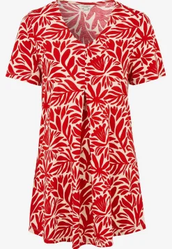 Cellbes of Sweden Trikåtunika med smickrande veck Röd / Mönstrad Sale
