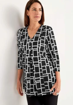 Cellbes of Sweden Trikåtunika med veckdetalj Svart / Vit / Mönstrad Sale
