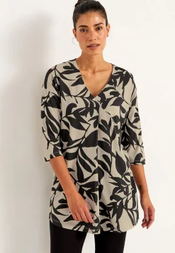 Cellbes of Sweden Trikåtunika med veckdetalj Beige / Svart / Mönstrad Sale