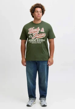 JACK & JONES PLUS T-shirt med stort tryck framtill Mörkgrön Discount
