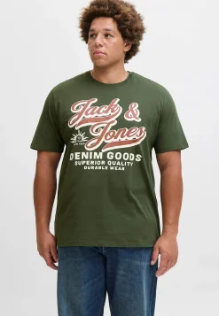JACK & JONES PLUS T-shirt med stort tryck framtill Mörkgrön Discount