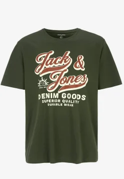 JACK & JONES PLUS T-shirt med stort tryck framtill Mörkgrön Discount