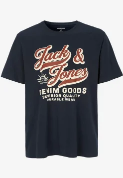 JACK & JONES PLUS T-shirt med stort tryck framtill Marin New