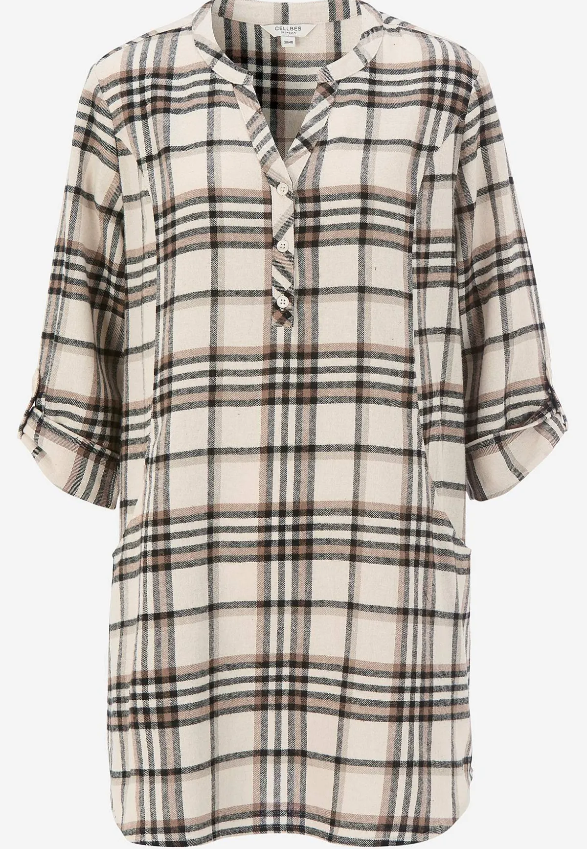 Cellbes of Sweden Tunika i flanell med fickor Beige / Rutig Online