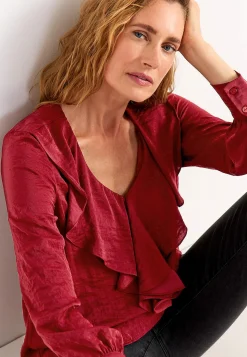 Cellbes of Sweden Tunika med volangkrage Vinröd New