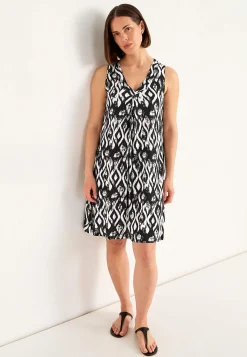 Cellbes of Sweden V-ringad, ärmlös trikåklänning Svart / Mönstrad Outlet