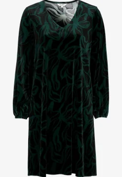Cellbes of Sweden V-ringad sammetsklänning Mörkgrön / Mönstrad Sale