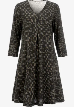 Cellbes of Sweden V-ringad trikåklänning Svart/Nougat/Mönstrad