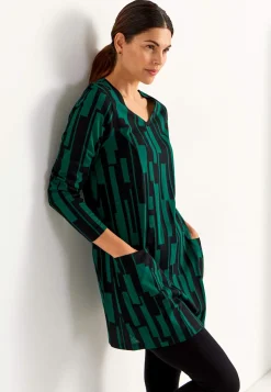 Cellbes of Sweden V-ringad trikåtunika med fickor Mörkgrön / Svart / Mönstrad Clearance