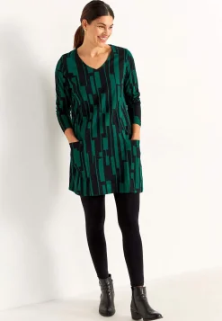 Cellbes of Sweden V-ringad trikåtunika med fickor Mörkgrön / Svart / Mönstrad Clearance