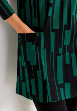 Cellbes of Sweden V-ringad trikåtunika med fickor Mörkgrön / Svart / Mönstrad Clearance