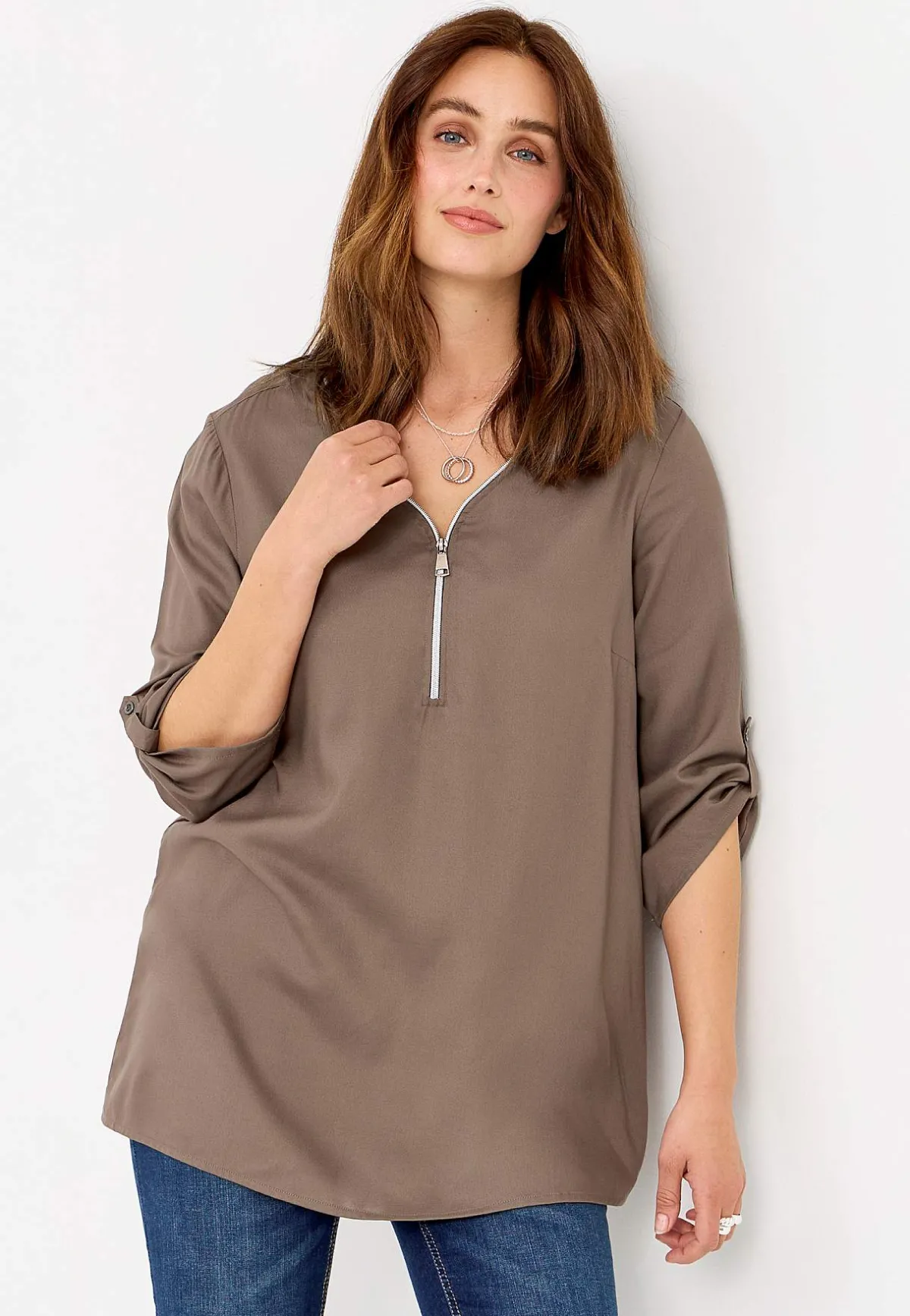 Cellbes of Sweden V-ringad tunika i två längder Nougat Hot