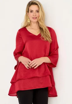 Cellbes of Sweden V-ringad tunika med trumpetärm Röd Best