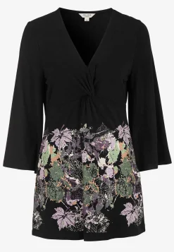 Cellbes of Sweden V-ringad tunika med vriden rynkdetalj Svart / Mönstrad Clearance