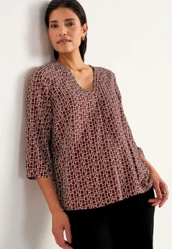 Cellbes of Sweden V-ringad, vävd blus Roströd / Mönstrad Best