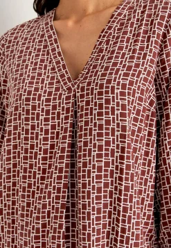 Cellbes of Sweden V-ringad, vävd blus Roströd / Mönstrad Best