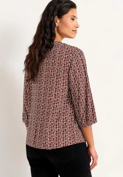 Cellbes of Sweden V-ringad, vävd blus Roströd / Mönstrad Best